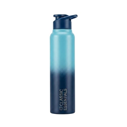 CLASSIC ESSENTIALS Stainless Steel Sports/Fridge Bottle with Sipper Cap | Single Wall 1000 ml Stainless Steel Sipper (Marine+Darkblue)