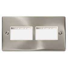 Image of Click Deco VPSC406WH Satin Chrome 2 Gang Plate (3+3) Aperture White Insert
