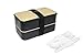 KENKO Fiambrera de 2 Recipientes Herméticos estilo Bento Box | Lunch Box Japonés con Juego de Cubiertos y Tapa Ecológica para Llevar Comida de Niños o Adultos, 1200 ml, Negro