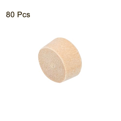 Image of uxcell 80Pcs Wood Button Plugs, 9mm /0.35 inch Flat Head Hardwood Screw Hole Plug Wooden Caps Buttons Wood Plug for Furniture Woodworking Craft Decor (10mm x 9mm)