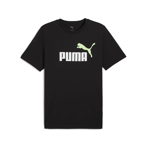 PUMA Unisex ESS 2 Color No. 1 Logo Tee T-Shirts, PUMA Black-Spring Fern,