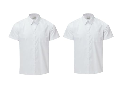 KAMDIN 2 Pack Boys Short Sleeve School Shirt School Uniform Front Pocket Size 2-18 Years (UK, Age, 16 Years, 17 Years, Regular, White)