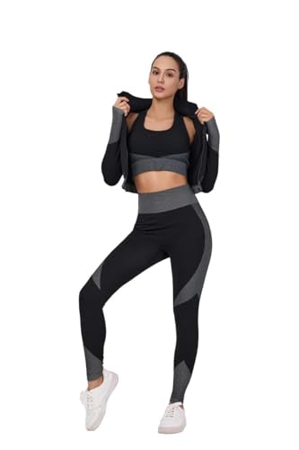 LILISEN Women's 3-Piece Seamless Workout Set – High-Waist Leggings, Sports