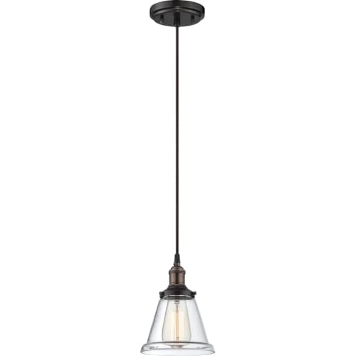 Image of Nuvo Lighting 60 /5502 Vintage Incandescent One Light Pendant Clear Glass with Step Rustic Bronze