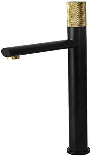 Grifo monomando negro mate y oro rosa de latón para un baño elegante de diseño moleteado