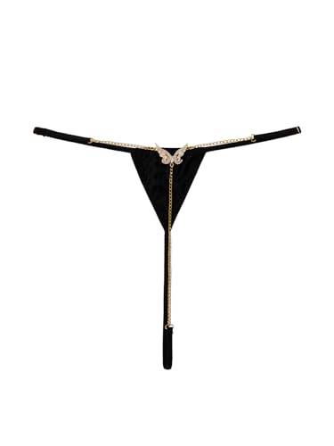 Image of RoseSeek Women's Sparkling Butterfly Chain Underwear Low Rise Cheeky G String Panty