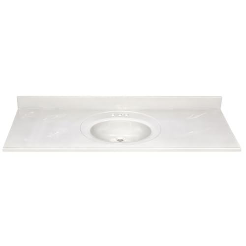 Image of Design House Cultured Marble Vanity Top, 61 in W x 22 in D, Integrated 4 in Centerset Oval Sink & Backsplash, Ivory Swirl, 597419