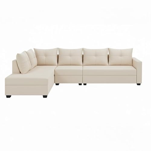 Image of SOCOZI Oriana 6 Seater LHS L Shape Sofa Set | Soft Velvet Suede Fabric | Modern Design | Plush Comfort Cushions for Living Room (Cream)