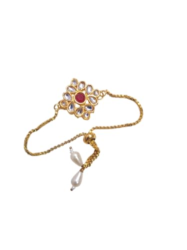 Image of Elegant Traditional Gold Plated /Rakhi Combo Of 1 Piece for Men and Women /brother /sister /bhabhi Kundan Stone combo set (Same as Shown In Image)