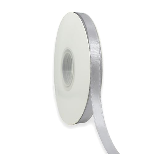 Silver Ribbon 3/8 Inch x 50 Yards Satin Ribbon Continuous, Single Face, for Crafts, Gift Wrapping, Floral Bouquet, Weddings, and Decorations, with Spool