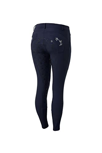 HORZE Kaitlin Women's Flower Pattern Silicone Full Seat Breeches with Phone Pocket - Peacoat Dark Blue - 28
