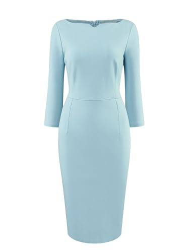 Image of Hobemty Women's 3 /4 Sleeve Pencil Dress Boat Neck Elegant Wear to Work Midi Sheath Dresses