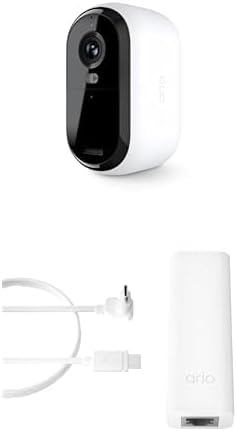 Arlo Essential Security Camera 2K with Power Over Internet Adapter (PoE) Bundle | Outdoor | 2nd Gen | Wireless with Spotlight, Color Night Vision | Battery gets Charged with Solar Panels | White