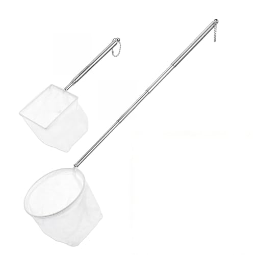rete da pesca acquario 2 pezzi con manico telescopico 20-48 cm rete tonda 10 cm e rete quadrata 8 cm mini retino per acquario e laghetto pesci e gamberetti pratico e durevole