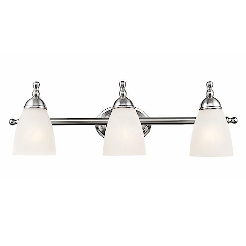 Globe Electric 50783 23' 3-Light Vanity Light, Satin Nickel, Alabaster Glass Shades, Beauty Room...