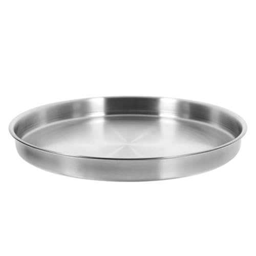 HEANUJJ Plato Redondo de Acero Inoxidable Borde Elevado y Base Plana, Resistente a Manchas, Diseño Elegante Coreano para Restaurantes y Eventos