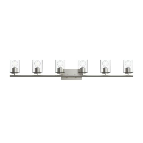 Image of Progress Lighting Replay 48 Inch 6-Light Vanity Light, Transitional, Brushed Nickel with Clear Glass Shades, (7.875 inch H x 48 inch W x 6 inch D), P300585-009
