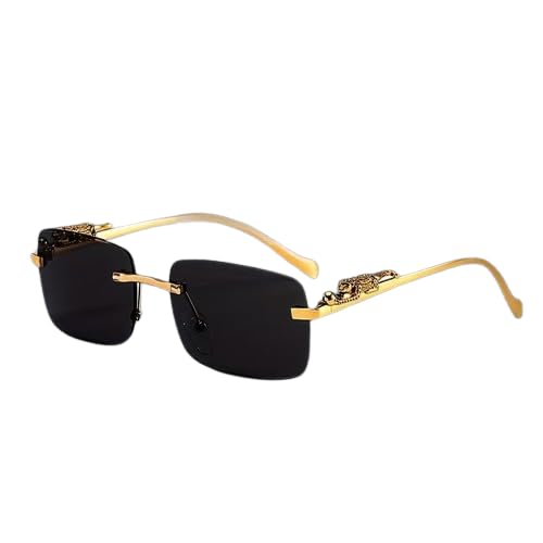 spadeaces Mc Stan Rimless Men and Women Sunglasses | Retro Luxury Gold Metal | Frameless Rectangle | Leopard Arms (Medium)-picture-31