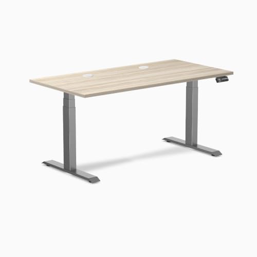 Image of Desky Electric Standing Desk, 59.1 inch Laminate Height Adjustable Sit Stand Desk, Dual Motor, 4 Memory Presets, Ergonomic Computer Workstation for Home Office - Classic Oak Top and Space Gray Frame