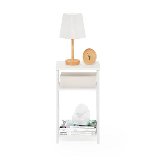Image of Furinno JUST 3-Tier Telephone Table, Metal Frame Modern Side Table with Open Shelf, Night Stand, Bedside Table, Easy Assembly, for Living Room, Bedroom, White