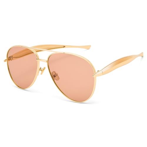 Pro Acme Retro Gold Aviator Sunglasses for Women Men, Oversized 70s Aviators Sun Glasses Trendy Metal Frame Shades