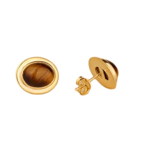 Puces d'oreilles œil de tigre naturel et argent plaqué or, le cadeau idéal