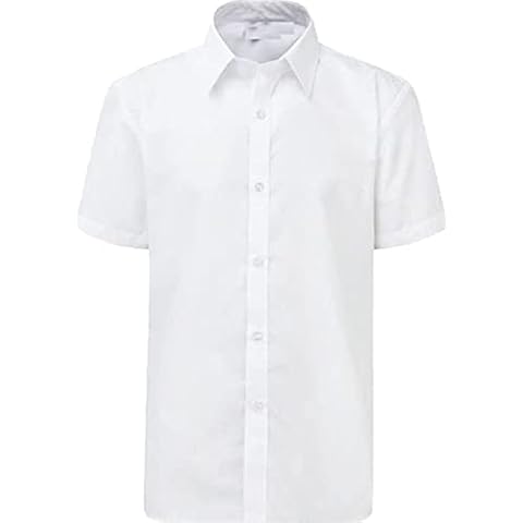 ND Sports Boy's School Uniform Short Sleeve Shirt White Sky Blue (13-14 Years, White) Cover
