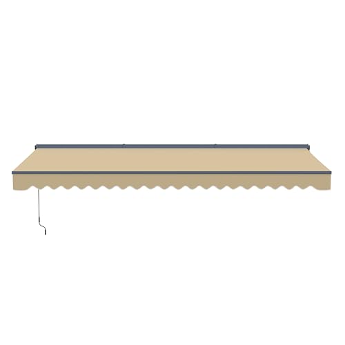 Aleko 16x10 Moroccan Style Semi-Cassette Motorized Patio Awning, Remote Control Electric & Manual Crank, LED Lights, UV-Protected Fabric Canopy Shade - Desert Sand