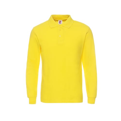 Dressnu Camiseta de manga larga para hombre, de algodón, con solapa, Amarillo, Large