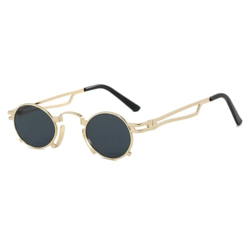 Lunettes de soleil de style steampunk avec monture en métal ovale UV400 mixte