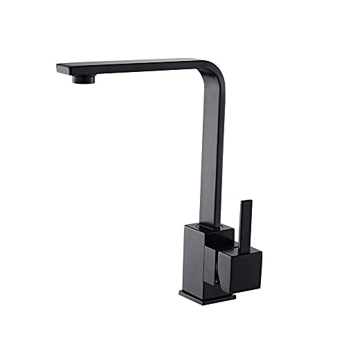Grifo de cocina retro de cobre para fregadero de cocina, estilo europeo, giratorio de 360 grados, grifo de agua caliente y frío, montaje en cubierta, monomando, pintura negra, grifo de agua