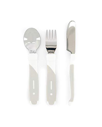 Twistshake Juego de Cubiertos de Aprendizaje para Bebés de Acero Inoxidable, con Tenedor, Cuchillo y Cuchara, Sin BPA, a Partir de 12 Meses, Blanco