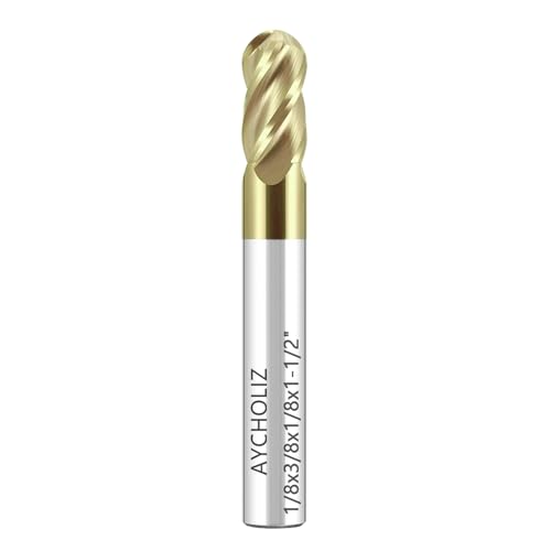 Image of 1 /8 inch Solid Carbide Ball Nose End Mill 4Flute End Mill Bits Set with ZrN Coated for Alloy Steels, Hardened Steels