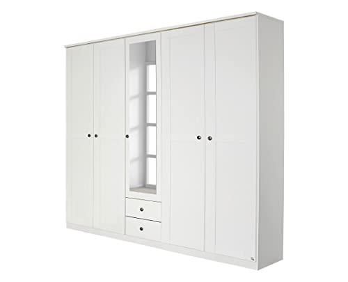 Rauch Möbel Rosenheim Schrank Kleiderschrank Drehtürenschrank mit Kranzblende Weiß 5-türig mit Spiegel und 2 Schubladen inkl. Zubehörpaket Basic 3 Einlegeböden, 3 Kleiderstangen, BxHxT 226x212x58 cm Rauch Möbel Rosenheim Schrank Kleiderschrank Drehtürenschrank mit Kranzblende Weiß 5-türig mit Spiegel und 2 Schubladen inkl. Zubehörpaket Basic 3 Einlegeböden, 3 Kleiderstangen, BxHxT 226x212x58 cm