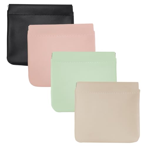 HFZRZFH 4 PCS Small Makeup Pouch for Purse, PU Leather Snap Closure Organizer, Mini Coin Purse and Jewelry Pouch, No Zipper Waterproof Travel Storage Bag for Women Essentials