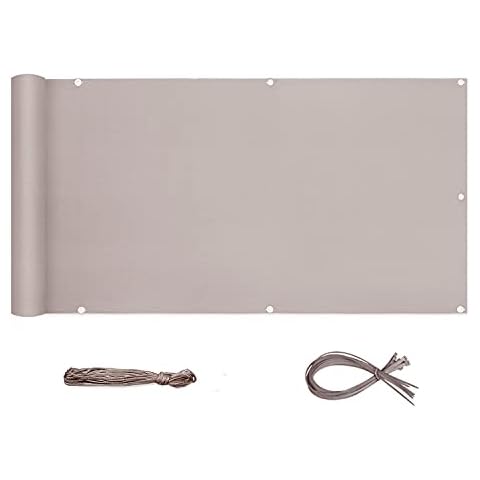Sekey Balkon Sichtschutz Balkonabdeckung Balkonverkleidung blickdichte Wind- und UV-Schutz, 100% Privatsphäre, mit Ösen, Nylon Kabelbinder und Kordel, 75 x500cm Taupe Cover