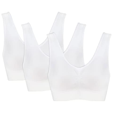 Genie Bra Womens 3 Bra Pack - Wireless Bra Pack, Solid Color Seamless Bra - White - 2X Cover