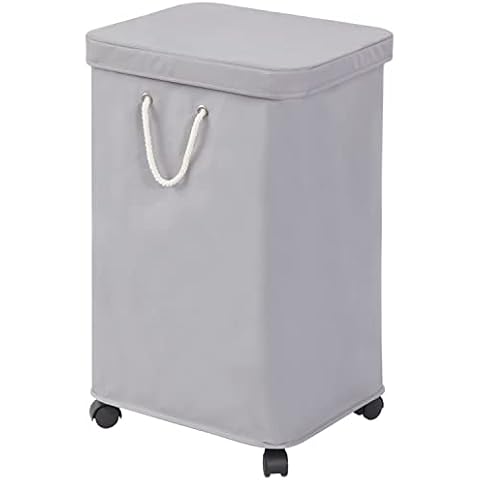 STORAGE MANIAC Rolling Laundry Hamper, 85.8L Tall Laundry Basket on Wheels, XL Dirty Clothes Hamper with Handle, Freestanding Clothes Hamper for Dorms, Bedroom, Bathroom, Small Space (Grey),With Lid Cover