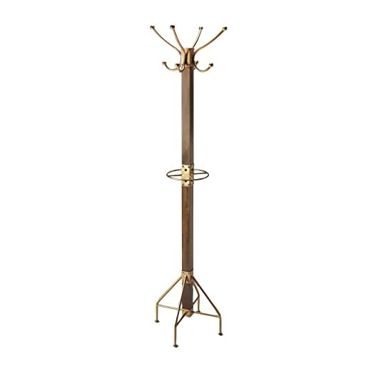 Butler Specialty Logan Square Coat Rack with Umbrella Stand with Bronze Iron and Golden Brown Wood