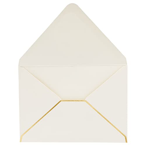 50 Pack 5X7 Ivory Envelopes For Wedding Invitations, A7 Size For Bridal Shower Announcements With Gold Foil Edges #TOP7