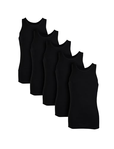 Basic Treasure - Basic Treasure Lot de 5 débardeurs pour Homme 100% Coton | débardeurs en Coton pour Hommes | débardeurs Opaques avec col Rond | Fitness et Quotidien, Noir, L