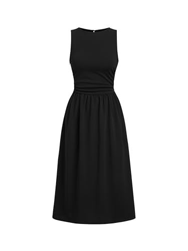 CIDER A Line Dress Womens Sleeveless Cocktail Party Midi Elegant Dresses with Pockets