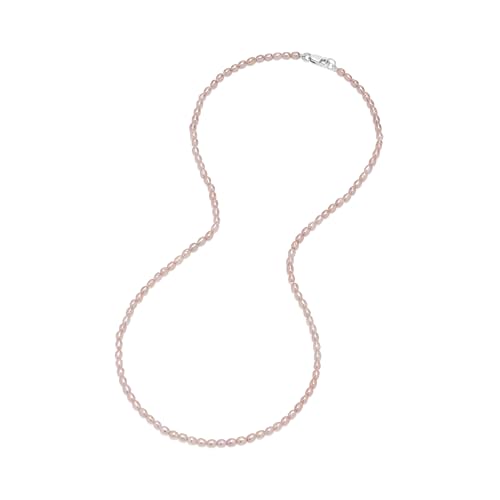 Freshwater Pink Rice-Shape Pearl Necklace with .925 Sterling Silver Lobster Clasp 16" 2-3mm3