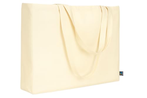 ELES VIDA Bolsa de algodón 48 x 36 cm + 12 cm pliegue inferior y lateral certificado Oeko-Tex FAIRTRADE, bolsa de tela, bolsa de transporte, bolsa de algodón, bolsa de la compra, bolsa de playa