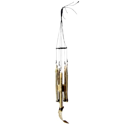 Soft-Sounding Windchime with Twigs, Driftwood, Bark, and Pentacle, Handmade, Wiccan Pagan Magical Door Home Decor Protection Altar Cleansing Wall Hanging Decoration