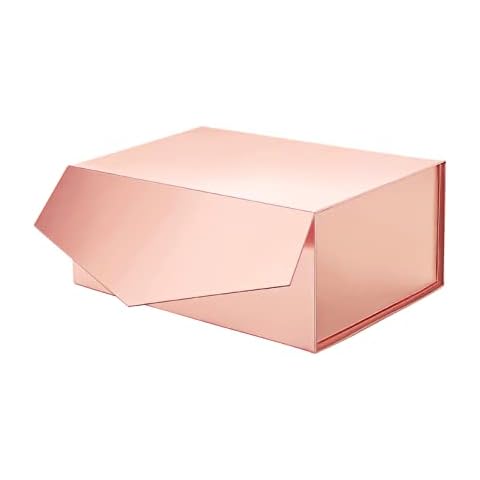 ROSEGLD Rose Gold Gift Box 9.5x7x4 Inches, Gift Box with Lid, Bridesmaid Gift Box, Glossy Gift Box, Rectangle Collapsible Box with Magnetic Lid for Gift Packaging Cover