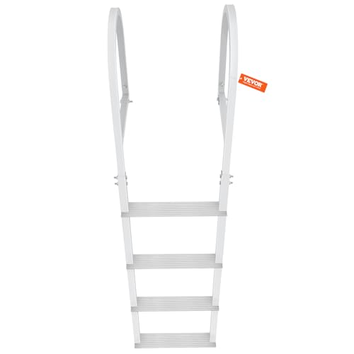 VEVOR Dockleiter 4 abnehmbare Stufen 227 kg Tragkraft Ponton-Bootsleiter aus Aluminiumlegierung mit 8 cm breiter Stufe und rutschfester Gummimatte für das Einsteigen in Schiffe/Seen/Schwimmbäder/Meere