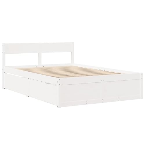 vidaXL Estructura de Cama con cajones Madera de Pino Blanca 135x190 cm, Muebles de Dormitorio, somier, Marco de Cama, Cama, Base de Cama, Cama Doble