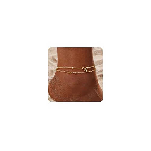 JeweBella Cavigliera Donna Argento 925 Fiocco Doppie Cavigliere Regolabile Impermeabile Cavigliera Argento Oro Estivo...