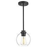 OUVR Pendant Light Fixtures,7 Inch Globe Black Pendant Lights Kitchen Island with Clear Glass, Modern Hanging Lights for Kitchen Island, Dining Room, Bedroom, Hallway, Farmhouse,1 Pack